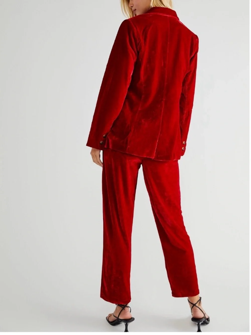 MINKPINK Vibrant Red Velvet Single-Button 2 piece Suit (Blazer and pants) - Picture 6 of 8